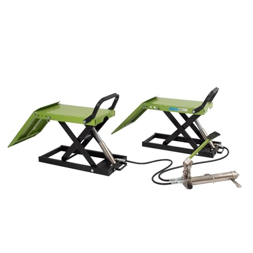 TRUTZHOLM Auffahrrampe hydraulisch höhenverstellbar Tragkraft 1360 kg Breite je Hebeplattform 34 cm doppelte Hebebühne Wagenheber Car Lift Scherenheber Montagerampe KFZ Rampe Auffahrbock schwarz/grün