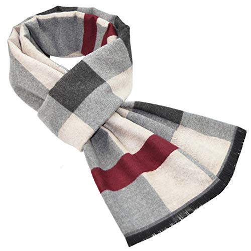 MAKFORT Schal Herren Langer Herrenschal Grau und Rot Business Männerschal Winter Warme Plaid Schal Für Herren 180 * 32 CM