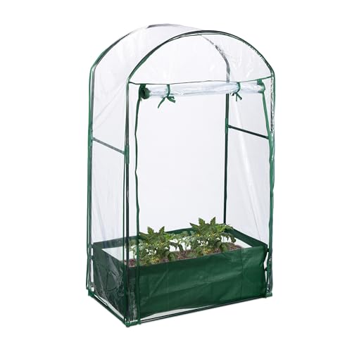 Relaxdays Gewächshaus Balkon, Pflanzsack, HxBxT: 153 x 89 x 49 cm, Foliengewächshaus, PVC-Folie, Stahl, transparent/grün