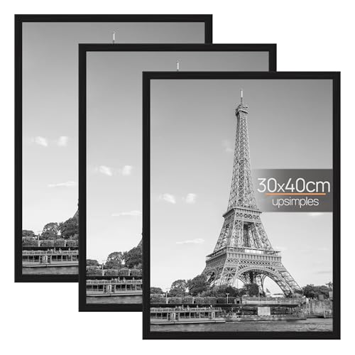 upsimples 3 Pack Bilderrahmen 30x40, Bilderrahmen 30x40 Schwarz für Fotogalerie, Einschubstreifen, Horizontale oder Vertikale Wandmontage