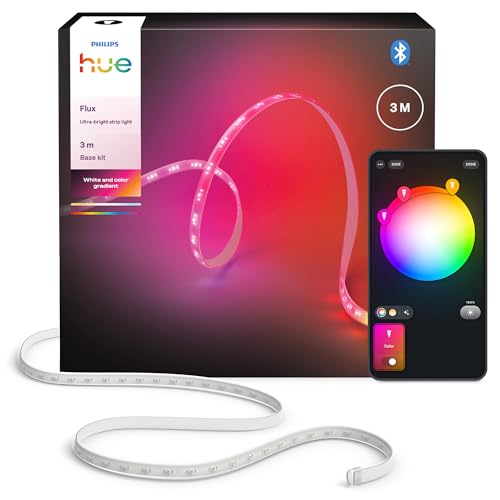 Philips Hue Flux 3m UltraBright LED-Lightstrip, 2900 lm, lebendige Farben, flexible Innenbeleuchtung, Chromasync™-Farbmischung, zuschneidbar, erweiterbar, wiederverwendbar, App- & Sprachsteuerung