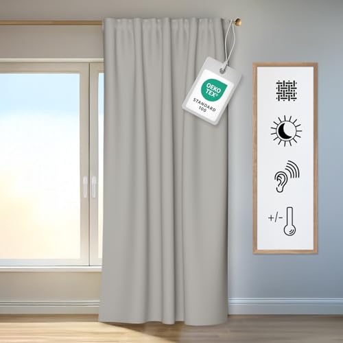 HOMING Vorhang KIM Beige | Verdunkelungsvorhang inkl. Multifunktionsband | Thermovorhang Hitzeschutz | Akustikvorhang Schalldämmung | Vorhang blickdicht | Blackout Curtain | 140x245 cm | 1 Stk.