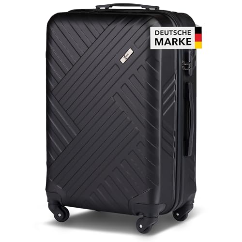 Xonic Design Reisekoffer - ABS Hartschalen Koffer mit 360° Leichtlauf-Rollen - hochwertiger Trolley mit Zahlenschloss in M-L-XL oder Set (Tiefschwarz, L)