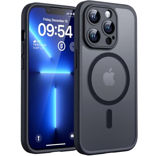 TOCOL für iPhone 13 Pro Max Hülle für MagSafe, Vollständiger Kameraschutz, Eingebauter Magnetring, Stoßfest Kratzfest Transluzente Matt Handyhülle für iPhone 13 Pro Max Case 6,7 Zoll, Schwarz