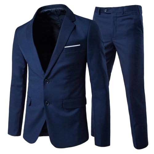 Allthemen Anzug Herren Anzug 2 Teilig Slim Fit Herrenanzug Hochzeit Anzüge Herren Modern Sakko für Business Dunkelblau(2 Knöpfe) M