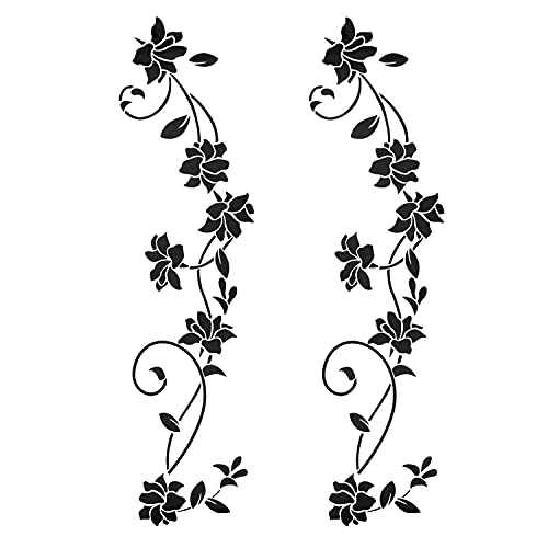 2 Stück Schwarz Wandtattoo Ornamente Selbstklebend set für Wanddeko, Blumen Blüten Ranke Rebe Wandsticker Wandaufkleber Kleben Aufkleber Wandbilder für Wohnzimmer Schlafzimmer Vorraum Tür Flur Fenste