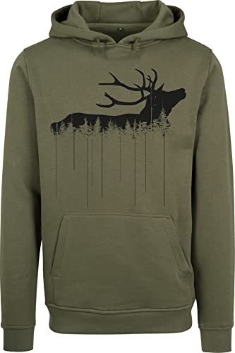 Baddery Jäger Pullover Herren - Waldhirsch - Jagd Geschenk Männer - Kleidung Zubehör (Olive XL)