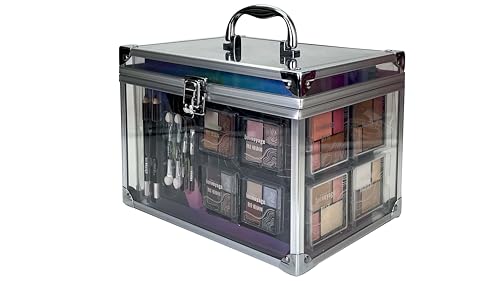 bonvoyage, Colour Delights Makeup Set, Schminkset mit Lippenstift, Lidschatten, Rouge, Maniküre- und Pediküreset und Mehr, Modischer, Transparenter Koffer