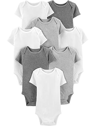 Simple Joys by Carter's Unisex Baby Neutral Short-Sleeve Bodysuit Body, Weiß/Hellgrau Meliert/Mittelgrau Meliert, 0 Monate (8er Pack)