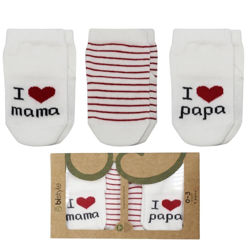 Baby Socken 0-3 Monate | Baumwolle Babysocken 0-3 Monate Socken mit Spruch I Love You MAMA & PAPA Neugeborenen Babyparty Geschenke zur Geburt (DE/NL/SE/PL, Alter, 0 Monate, 3 Monate, MAMA und PAPA)