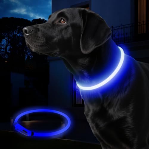 LED Hundehalsband 3 Leuchtmodi in Blau mit Batteriestandsanzeige Typ C- aufladbares leuchtendes Halsband- Regendicht Leuchthalsband Hund extra große Batteriekapazität Länge schneidbar