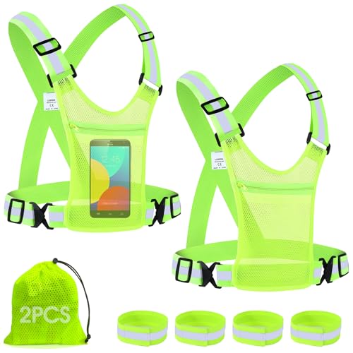 LUZOON Sicherheitsweste 2 Stück, Reflektoren Kleidung Warnweste Mit TräGern Reflektierende TräGer Reflektorband Fahrrad Weste Verstellbaren Laufweste Herren Damen Mit 4 Reflective Cuffs (Stil 2)