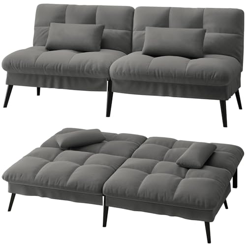 LUCKRACER Sofa 3 Sitzer Sofa Schlafsofa mit Schlaffunktion, überzug Futon Klappsofa, Bettcouch, ecksofa, Couch, 5 Verstellbare Winkel, Ideal für Wohnungen Wohnzimmer aus Stoff Grau