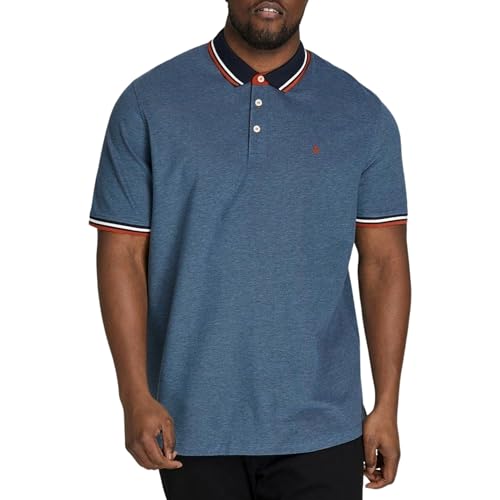 Jack & Jones Herren + Fit Polo Shirt JJEPAULOS Uni Sommer Hemd Kurz Arm Pique Cotton Big Size, Farben:Blau, Größe:4XL