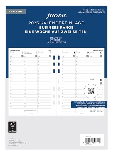 Filofax Kalender A5 Multi 1 Woche auf 2 Seiten (deutsch)2026