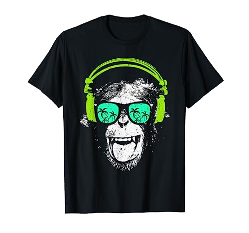 Monkey DJ mit Kopfhörer und Sonnenbrille Geschenkidee, Kurzarm , T-Shirt
