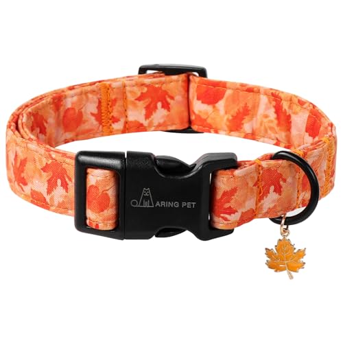 ARING PET Herbst Orange Hundehalsband, Herbst Ahornblatt Hundehalsband mit Schnellverschluss aus Kunststoffschnalle, Bequemes Baumwoll Halsband für Jungen und Mädchen Hunde