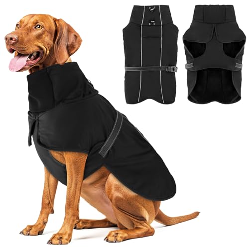 Warme Hundemäntel, wasserdichte Reflektierende Hundejacke, Winddichter Wintermantel mit Hohem Kragen Weichem Fleecefutter, Verstellbare Passform Hunde Hundemantel Für mittelgroße bis große Rassen