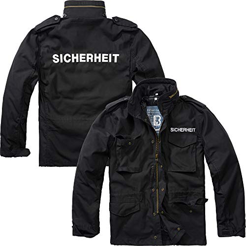 Brandit M65 Jacke SCHWARZ MIT Aufschrift Security O. Sicherheit GESTICKT Security Jacke, Größe:7XL, Aufschrift:Sicherheit