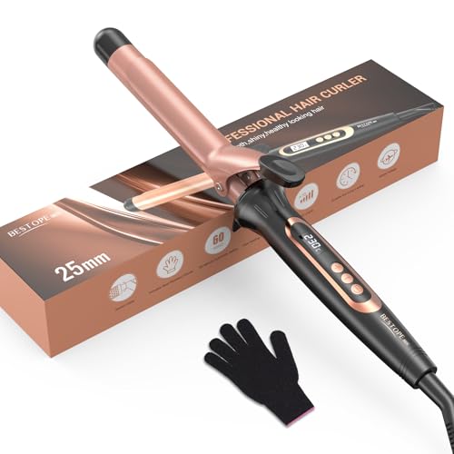 BESTOPE MIX 25 mm Lockenstab, Hair Curler mit Mehrstufiger Temperatureinstellung, Schnell Aufheizender Lockenstab mit LCD-Display, inklusive eines Handschuhs