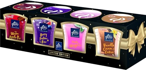 Glade (Brise) Geschenkset mit 4 Kerzen Duftkerzen im Glas 4er Set (4x112g) mit je einer Kerze pro Winterduft (Warm Apple Pie/Berry Festive Kiss/Vanilla Cream Cookies/Frosty Wildflowers), (4x112g)