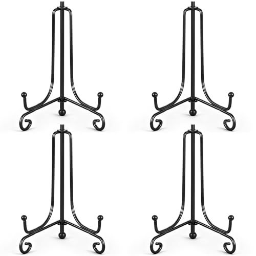 Qulkws 4 Stück Tellerständer Tellerhalter aus Metall, Tellerhalter Tellerständer für Teller Bilderrahmen Kunst Foto Schüssel Heimtextilien (10cm Höhe, Schwarz)