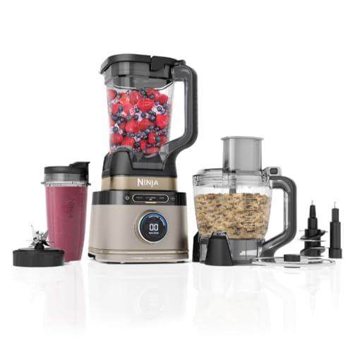 Ninja 3-in-1 Detect Power Blender Processor Pro, kraftvolle 1200W Küchenmaschine, Single Serve & Knethaken, 3x Single Serve Tassen, Krug, Teig, mischen & hacken, Schwarz, TB401EUSTGD, Stone Gold