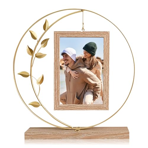 RANJIMA Bilderrahmen Personalisiert für 2 Bilder, Bilderrahmen Gold Vintage,Fotorahmen 10x15 Kann Rotieren,Metall Hochzeitsgeschenk Holzbilderrahmen Antik Fotogeschenke Weihnachten Geschenk für Frauen
