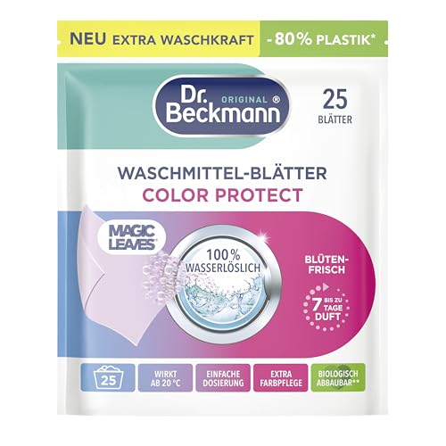 Dr. Beckmann MAGIC LEAVES Waschmittel-Blätter COLOR | vordosierte & wasserlösliche Waschblätter | platzsparend und leicht anzuwenden | 25 Blätter