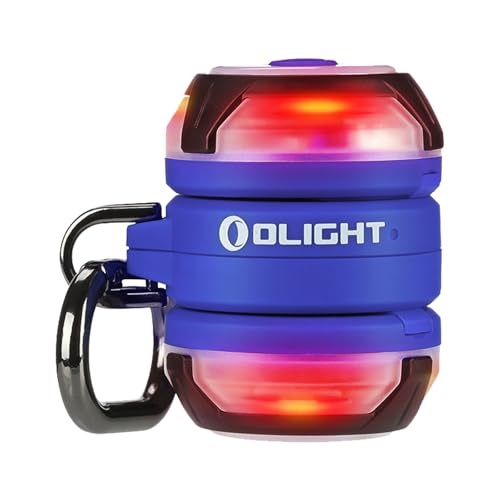 OLIGHT Gober 2 Blinklicht Schulranzen 2er Set, 910min Laufzeit, wiederaufladbar LED Sicherheitslicht mit 4 Modi und 6 Farben, eingebautes AirTag holder, für Fahrrad, Hundegeschirr, Wandern (blau)