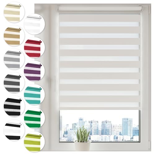 Doppelrollo Klemmfix ohne Bohren 80cm x 130cm Weiß Duo Rollo Klemmrollo Sonnenschutzrollo Fensterrollo für Fenster & Türen Zebrarollo Seitenzugrollo