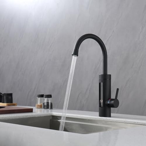 HOMELODY Schwarz Küchenarmatur mit Durchlauferhitzer Wasserhahn, Durchlauferhitzer 230V Elektrischer Wasserhahn, Wasserhahn Küche 360° Swivel