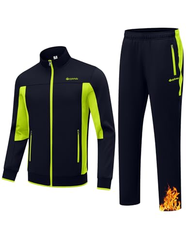 TBMPOY Herren-Trainingsanzüge mit Fleece-Futter, 2-teiliges Set, Winter, Jogging, Sweat-Anzüge, Thermo-Casual-Outfits, Marineblau/Fluoreszierend, X-Large
