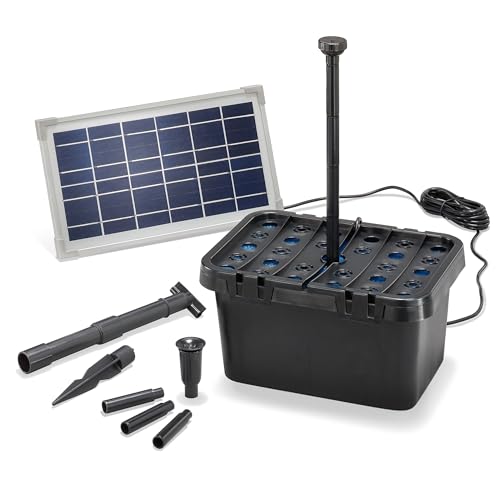 Esotec Solar Teichfilterset Starter 8/380, Teichfilter Komplettset, Pumpe 380l/h, 2 Sprinkler-Aufsätze, Solarmodul 8 Watt, Solar Teichpumpe für Außen, dekoratives Wasserspiel 100900