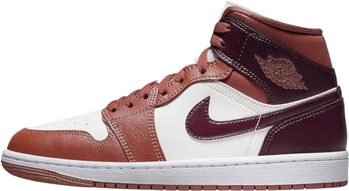 NIKE Air Jordan 1 Mid Damenschuhe (BQ6472-200, Dusty Peach/SAIL/White/Night Maroon), Größe 44, Weiss/opulenter Garten, 42 EU