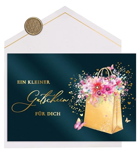 Joli Coon Papeterie Ein kleiner Gutschein Karte STARDUST - Premium Gutschein zum selber ausfüllen mit FinePaper Kuvert und echtem Wachssiegel - 17 x 11,5 cm