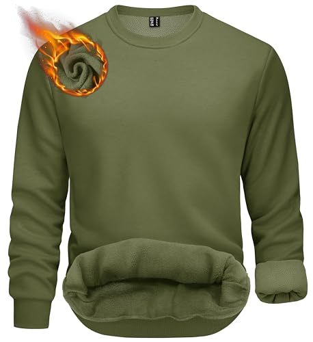 TACVASEN Winterpullover Herren Sweatshirt Langarm Arbeitspullover Gefüttert Basic Rundhals Pulli Männer (XXL, Armeegrün)