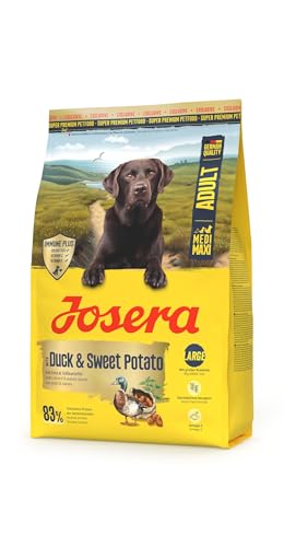JOSERA Adult Ente & Süßkartoffel (1 x 3 kg) | Premium Trockenfutter für mittlere und große Rassen | Große Krokette| Immune Plus für EIN intaktes Immunsystem | getreidefrei| 1er Pack