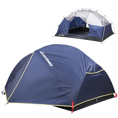 EchoSmile Camping Zelt 2-3 Personen, Wasserdicht PU3000 mm Wurfzelt, Ultraleichtes Double-Layer Kuppelzelt mit 2 Türen, 3–4 Saison Zelte für Camping, Wandern & Bergsteigen, Einfache Montage