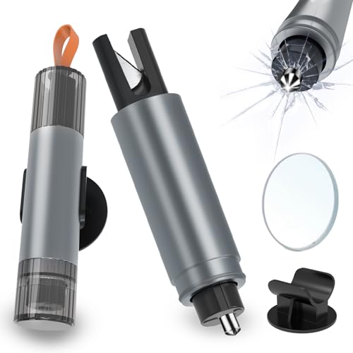 Gurtschneider Notfallhammer Auto 2 Stück Glasbrecher mit Gurtschneider Nothammer Federkorn Autoscheiben Zertrümmerer Rettungswerkzeug Car Emergency Hammer mit Testglas