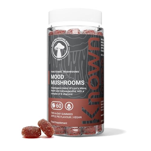 Schmackhafte Mood Mushrooms-Gummis – Lion’s Mane, B-Vitamine – Gehirngesundheit & hormonelles Gleichgewicht – Apfelkuchengeschmack – 60 vegane Gummis, 1 Monat