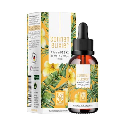 NATURTREU® Vitamin D3 K2 Tropfen hochdosiert & vegan - 20.000 I.E Vitamin D3 + K2 MK7 200 mcg pro Dosis (Depot)