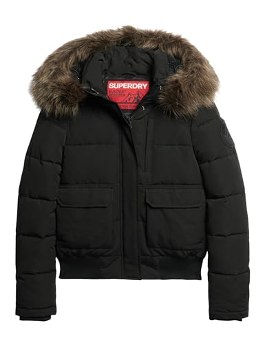 Superdry Damen Everest Bomber-Steppjacke mit Kapuze Tiefschwarz 38
