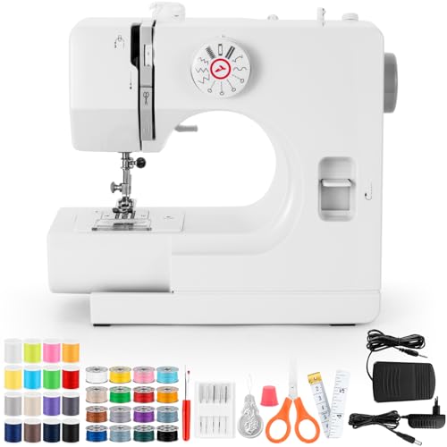 Mechanische Nähmaschine für Näh-Einsteiger & Anfänger, 12 Stichprogrammen, Freiarm, Nählicht & elektrischem Fußanlasser mit Fußpedal & Nähset - (Neueste glatte Version)
