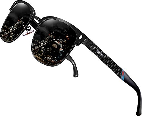 ATTCL Herren Polarisierte Verspiegelt Sonnenbrille AL-MG Metallrahmen Ultra Leicht UV400 Schutz für Fahren Angeln 8-188 Black