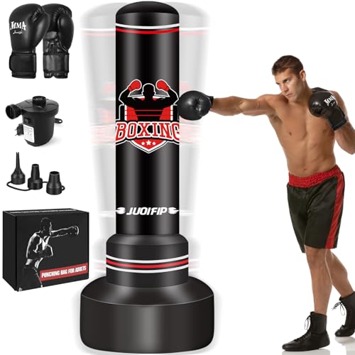 NZQXJXZ Boxsack Stehend Erwachsene 180cm, Aufblasbarer Boxsack mit Boxhandschuhen und elektrische Luftpumpe, Frauen Männer Stand Kickboxen Taschen für die Ausbildung MMA Muay Thai Fitness Anfänger