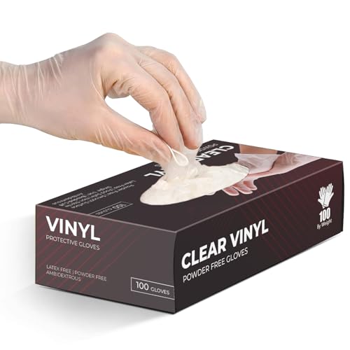 The Real Touch Einweg-Vinylhandschuhe, puderfreie und latexfreie transparent Einmalhandschuhe mit 100 Stück/Box (XL)