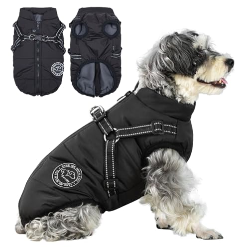 Savlot Hundejacke Winterweste Jacken Hundemantel Hundepullover Haustier Skifahren Kostüm Ärmellose Baumwolle Gepolsterte Weste Mit Brustgurt Gurt - Schwarz, S