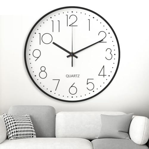 GIBOHOM Quartz Wanduhr, 20 cm Modern, Schwarz-Weiß, Ohne Tickgeräusche, Hochgenau, Einfach zu Lesen, Wanduhr für Büro, Wohnzimmer, Küche, Schule, Kinderzimmer