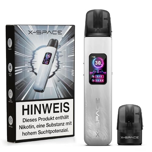 X-SPACE Vape Pod System 30W Nachfüllbar E Zigarette Vaporizer 1000mAh Akku, Einstellbarer Luftstrom Schnellladung Verdampfer E zigaretten für DTL/MTL Vaping ohne Liquid ohne Nikotin (Small, Set, 2)